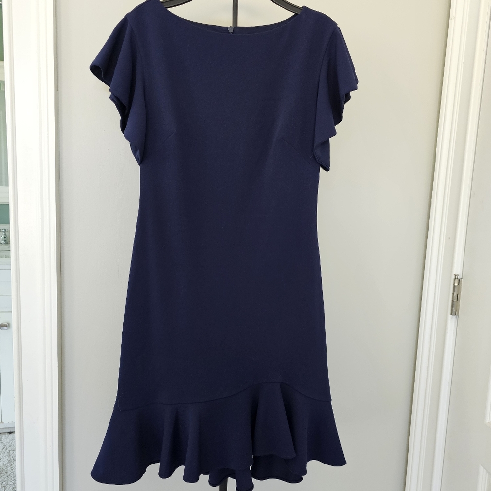 Vince Camuto Womens Navy Sheath Dress with Ruffle Hem Size 4